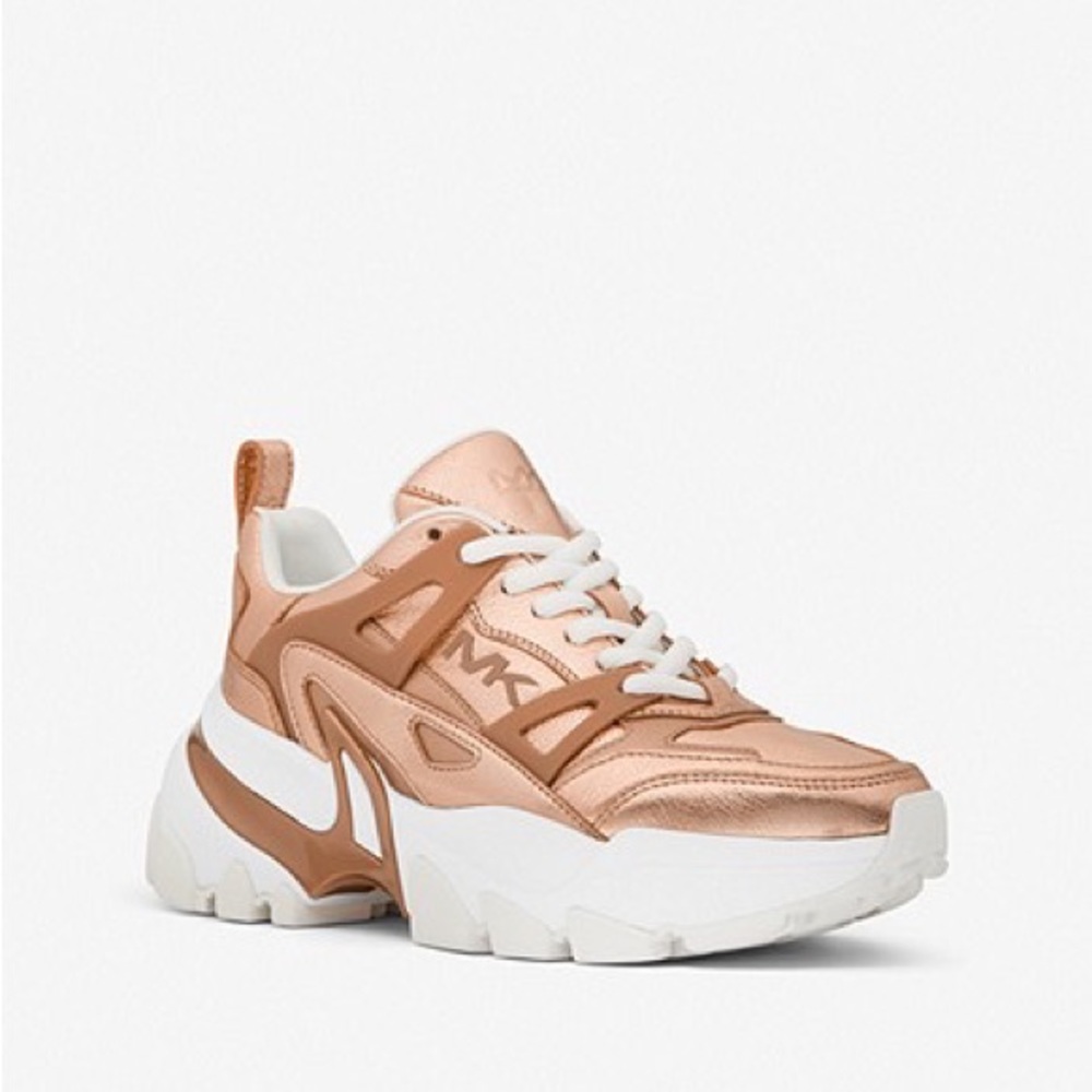 MICHAEL MICHAEL KORS Nick Metallic Leather Trainer Rose Gold New w/out Box Shoes